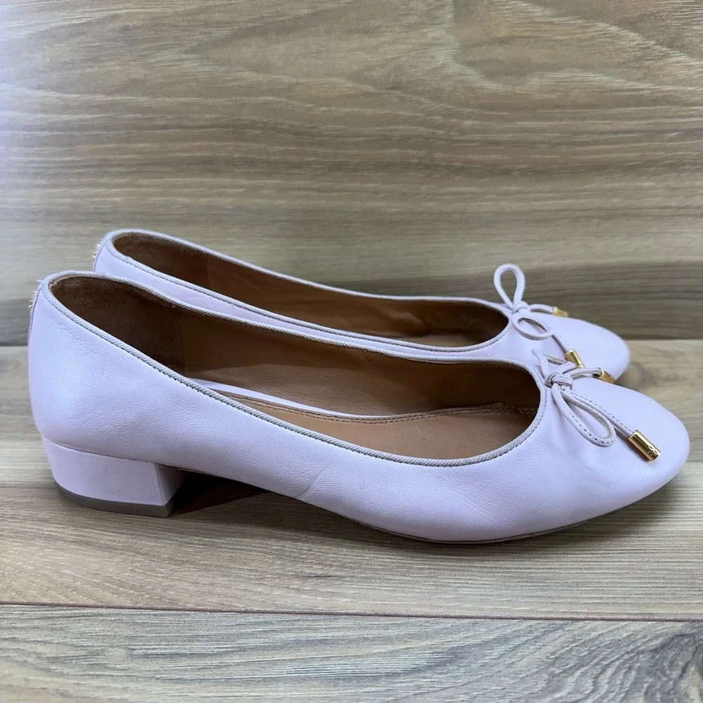Tory Burch Bow Low Heeled Pumps 8 M Light Pink Soft Leather Chic Office Casual